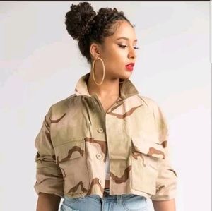 Desert Camouflage Distressed Cropped Jacket